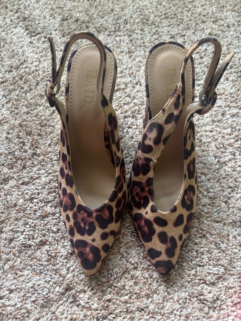RAID Leopard Print Pointed Slingback Heels - Leopard Brown